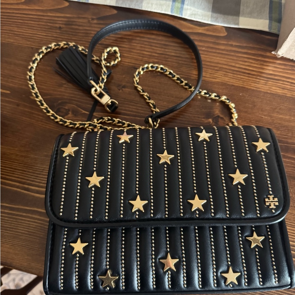Tory Burch Fleming Black and Gold Star-Studded Women's Bag